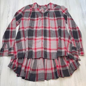 Free People Red and Black Peppy in Plaid Oversized Button Down Top Sz M